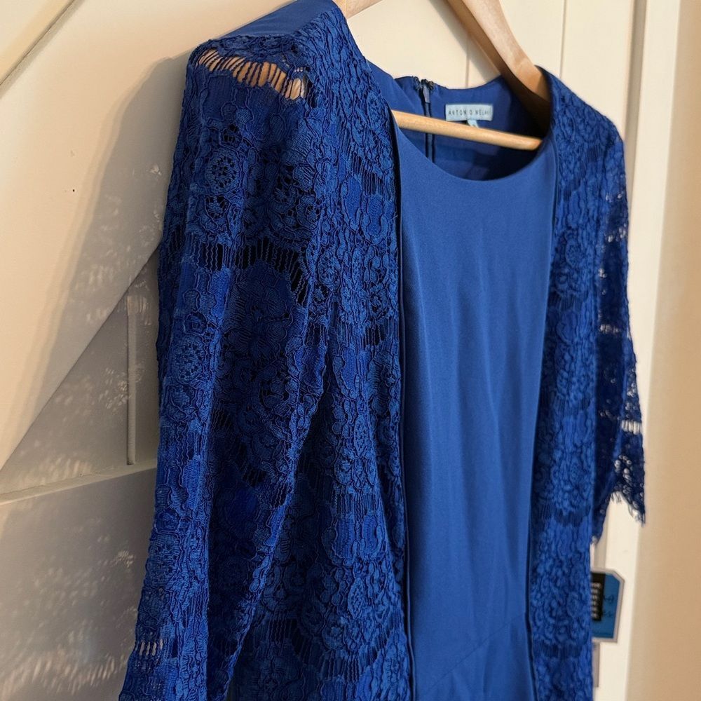 New ANTONIO MELANI Royal Blue Lace Midi Dress size 10 Lace - Picture 9 of 9